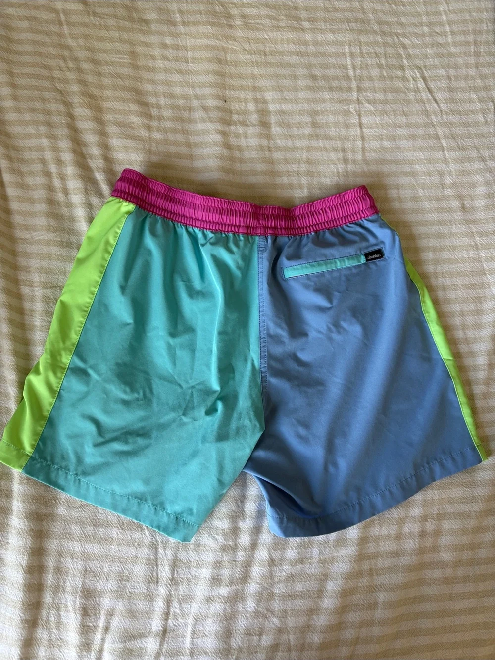 chubbies Colorblock Swim Shorts in Magenta, Teal & Light Blue